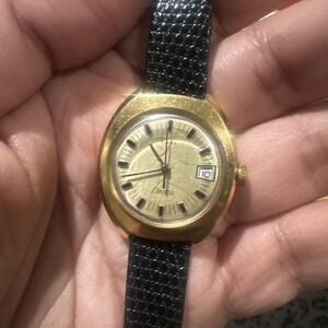 Working Vintage Timex Electric Ladies Watch Quartz Black Leather 33mm Fit 7in